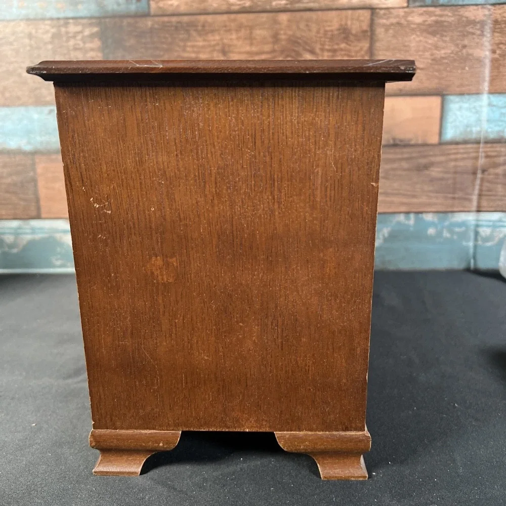 Vintage Wood Music Jewelry Box 5Drawer, Top Lift, Middle Ring Holder‎ - WORKS
